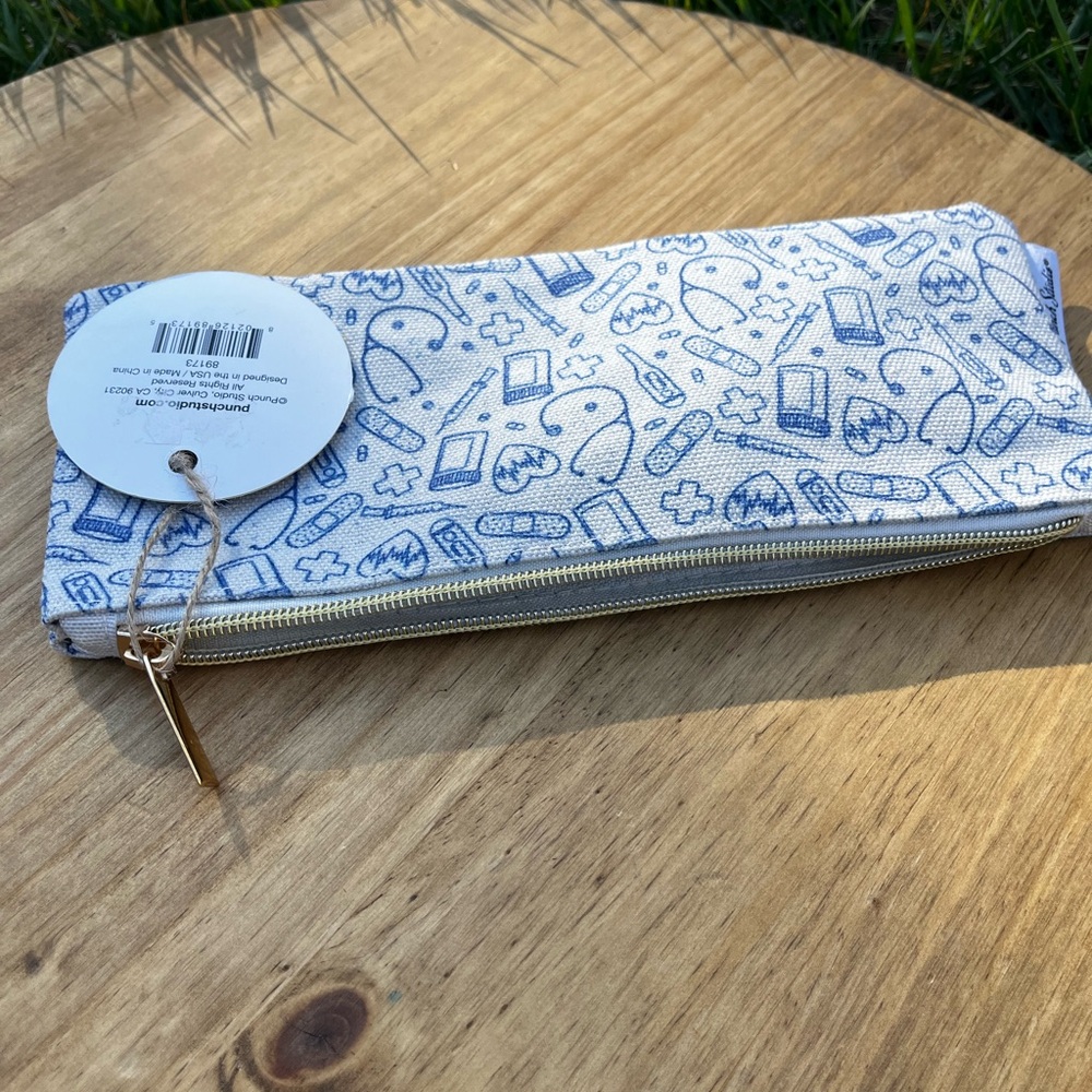 Punch Studio Canvas Nurse Doctor Medical Design Blue and White Pencil Case - Picture 9 of 9